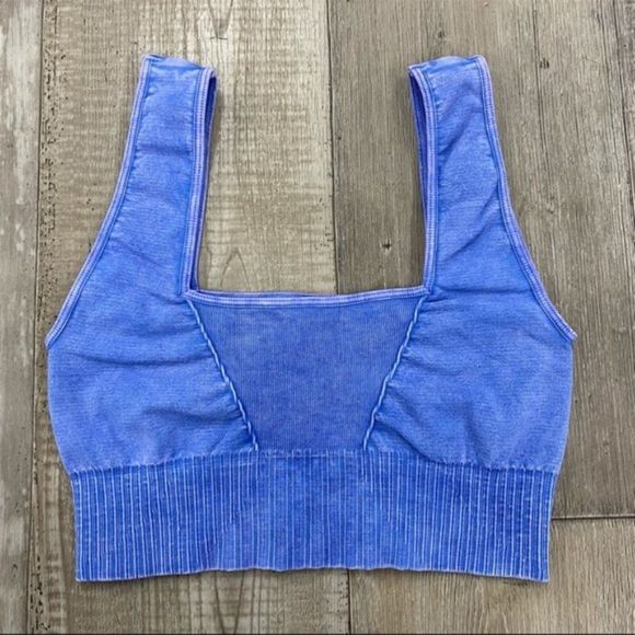 NWOT Free People Movement Square Neck Good Karma Bra- Light Blue - Picture 2 of 4